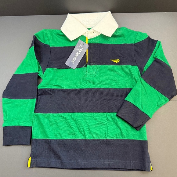 Sport oil Boy’s Green and Blue cotton Rugby Shirt with Classic Fit - Picture 1 of 7